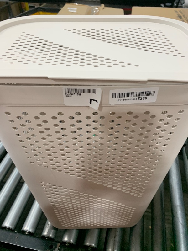 Photo 1 of Mind Reader 60L Slim Laundry Hamper, Clothes Basket, Lid, Ventilated, Plastic, 17.25"L x 13.75"W x 23.5"H, Ivory