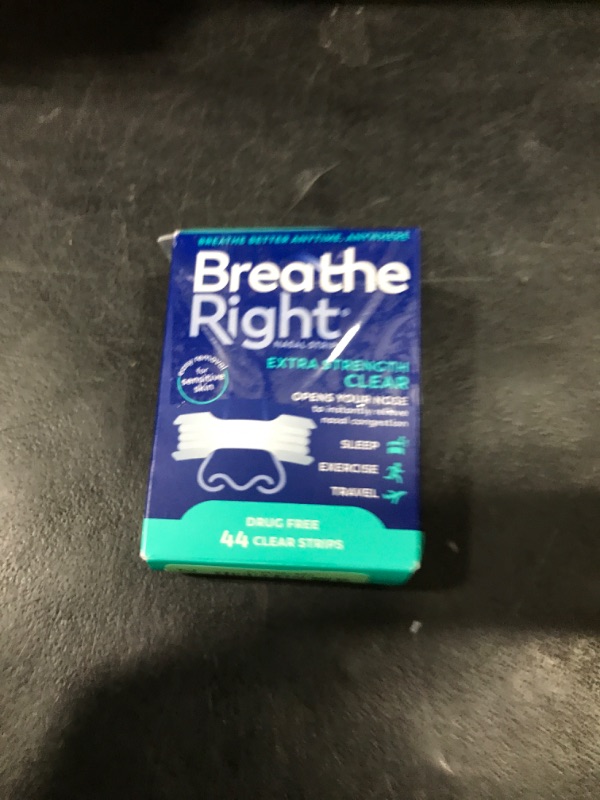 Photo 1 of Breathe Right Nasal Strips | Extra Strength | Clear | For Sensitive Skin I Drug-Free Snoring Solution & Nasal Congestion Relief Caused by Colds & Allergies | 44 Count (Packaging May Vary)