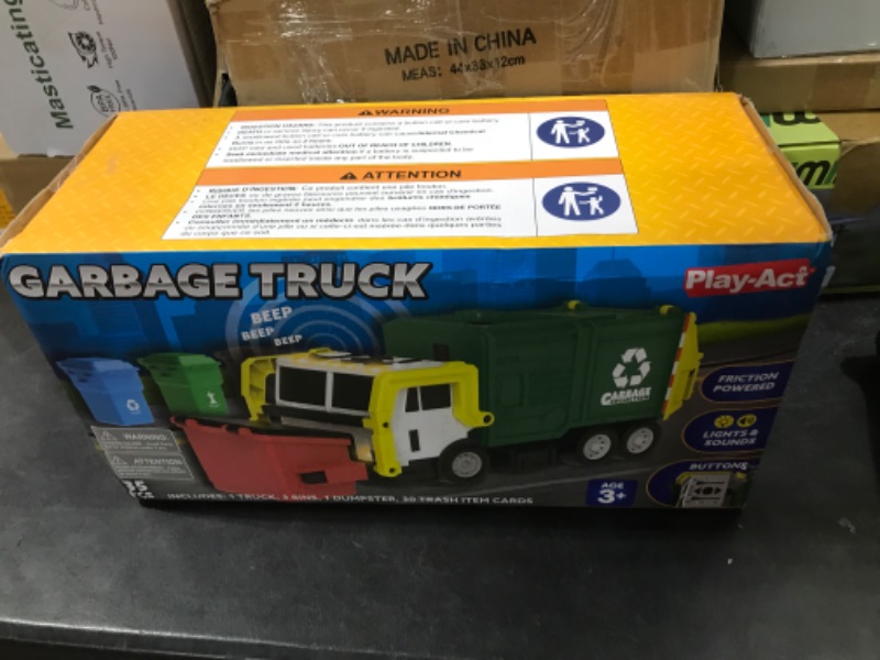 Photo 1 of JOYIN Large Friction Powered Garbage Truck Toy Set, Includes Dumpster, Trash Bins, and Learning Cards for Kids
