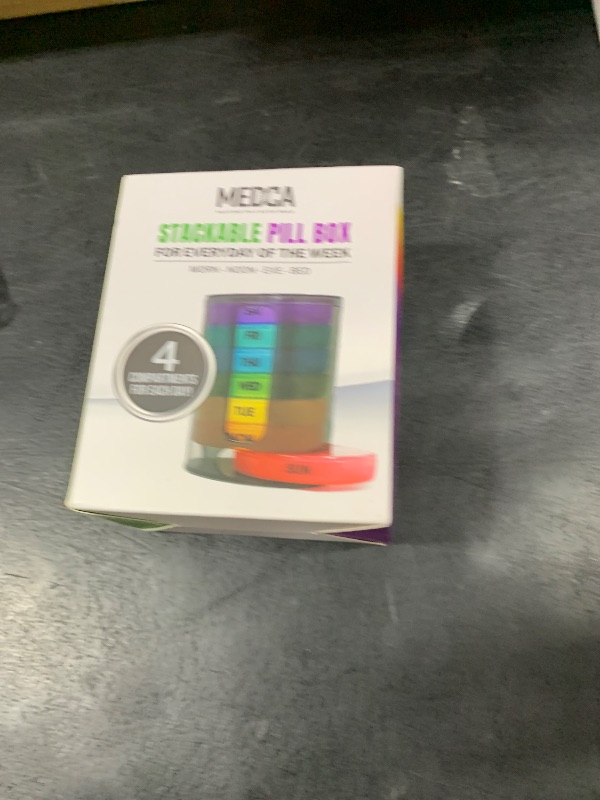 Photo 1 of MEDca Weekly Pill Organizer, 1 Dispenser, 7 Stackable Multi-Color Compartments Four Times-a-Day - Morning, Noon, Evening, and Bedtime, Black