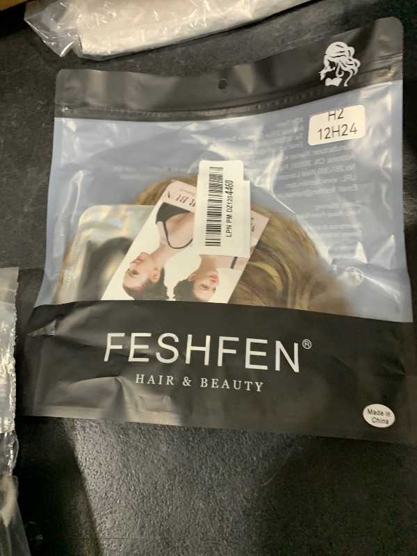 Photo 1 of FESHFEN Messy Bun Hair Piece - Elastic Wavy Curly Hair Bun Scrunchies Extensions Synthetic Chignon Hairpieces for Women Girls, Brown & Blonde 1 PCS