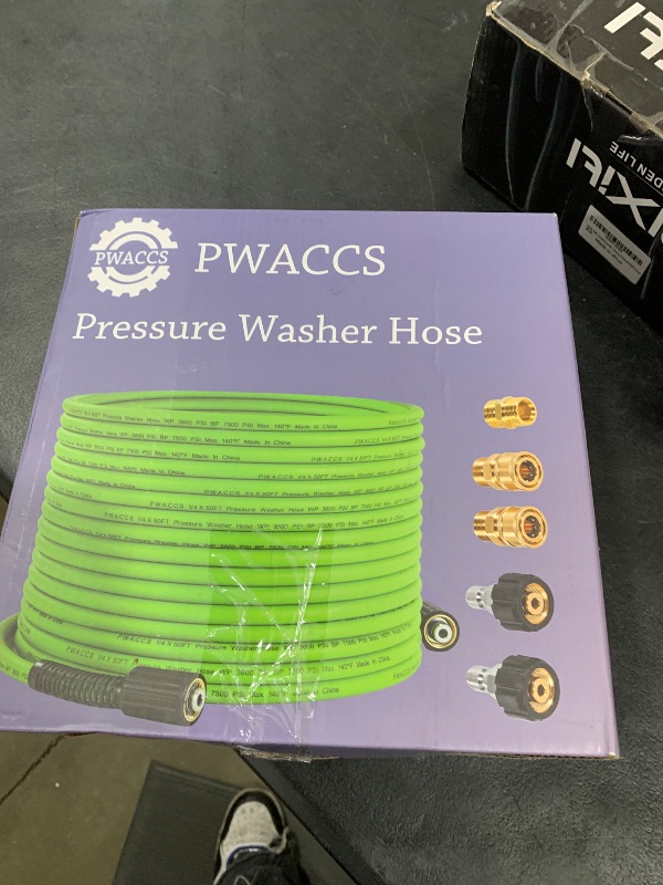 Photo 1 of PWACCS Pressure Washer Hose for Power Washer – 3600 PSI Kink Resistant Pressure Washing Extension Hose 50 FT x 1/4" – Universal Electric Power Wash Hose for Replacement – Compatible with M22 Fittings