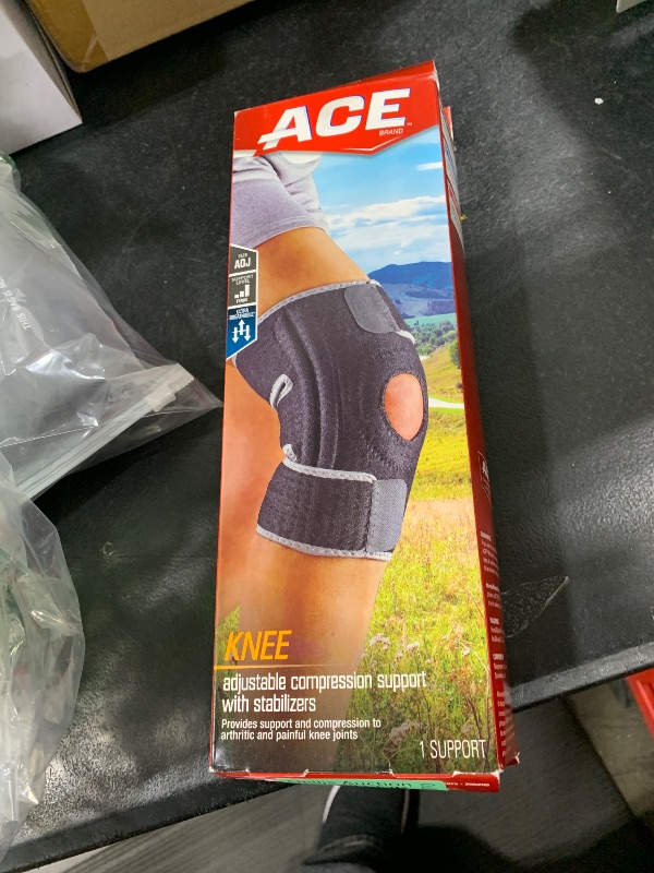 Photo 1 of ACE Brand Adjustable Compression Knee Support with Stabilizers, Firm Support for Weak, Sore or Injured Joints, Compression Knee Brace With Adjustable Straps, Breathable, One Size Fits Most