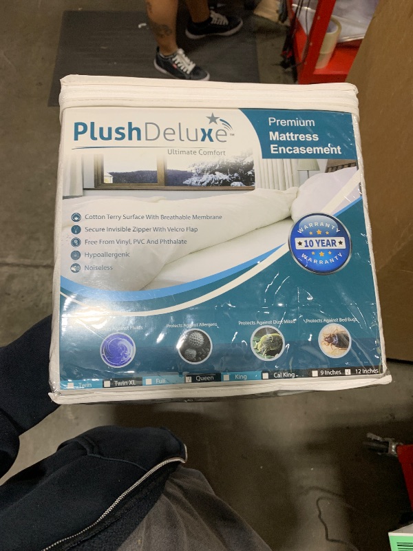 Photo 1 of PlushDeluxe Queen Size Premium Mattress Encasement - Zippered Waterproof, Bedbug Proof Design, 6-Sided Protection - Hypoallergenic Cotton Terry Fabric 12-15" Depth