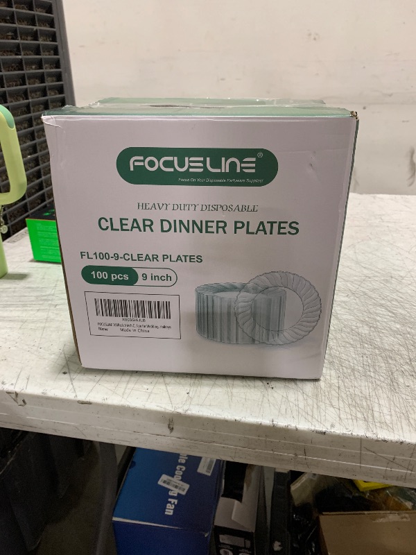 Photo 1 of FOCUSLINE 100 Count Clear Plastic Plates 9 Inch, Disposable Heavy Duty Dinner Plates- Premium Hard Plastic Plate Fancy Disposable Clear Plates for Weddings, Parties and Events