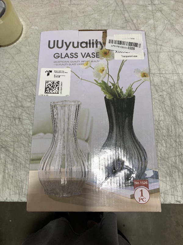 Photo 1 of UUyuality 10inches Large Clear Glass Vase for Flowers, Classic Hand Blown Glass Vase for Table, Elegant Ribbed Vase for Room, Clear