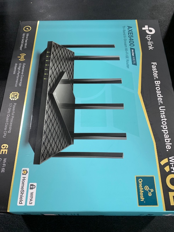 Photo 1 of TP-Link AXE5400 Tri-Band WiFi 6E Router (Archer AXE75)- Gigabit Wireless Internet Router, ax Router for Gaming, VPN Router, OneMesh, WPA3, Black