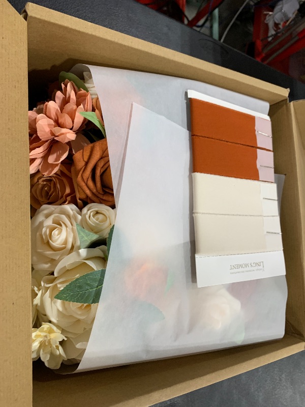 Photo 1 of Ling's Moment Terracotta Artificial Flowers Bridesmaid Bouquet Set of 4, Burnt Orange Wedding Flowers Bouquets for Bridesmaids, 7 Inch Bridal Bouquets for Bridesmaids, Wedding, Ceremony