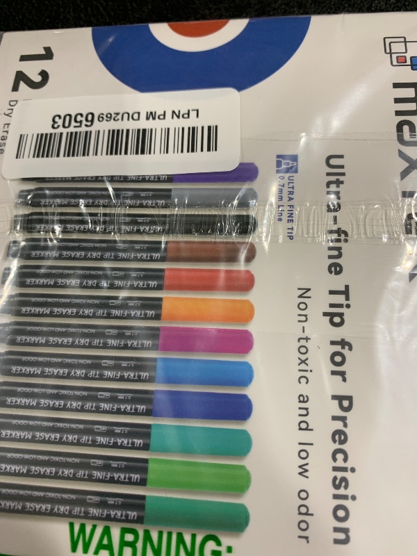 Photo 1 of maxtek Dry Erase Markers, 0.7mm Ultra Fine Tip, Low Odor, 12 Count