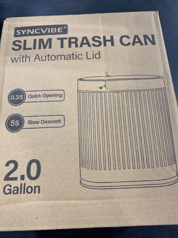 Photo 1 of SYNCVIBE Bathroom Sensor Trash Can with Lid Automatic 2 Gallon Small Sensor Garbage Bin, 7.5 Liter Motion Sensor Smart Rubbish Bin with Stripes, Slim Waterproof Plastic Garbage Can, Black Gold