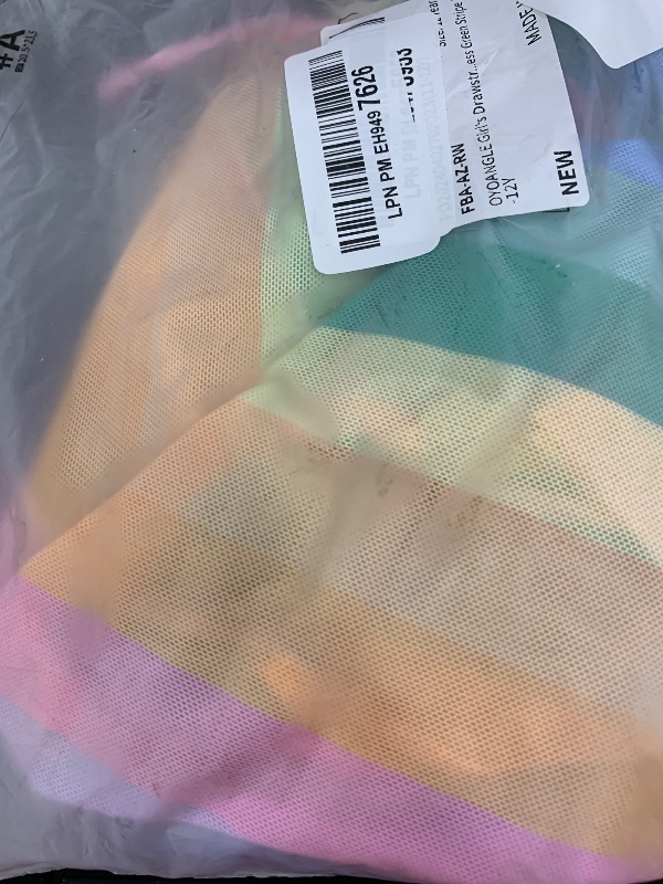 Photo 1 of OYOANGLE Girl's Drawstring Waist Short Sleeve Swimwear Kimono Sheer Mesh Cover Up Short Dress Green Stripe 11-12Y
