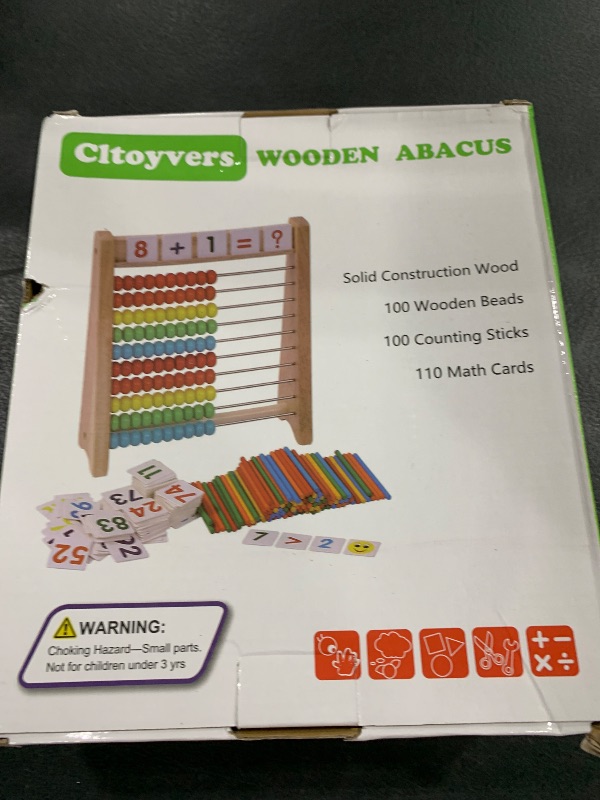 Photo 1 of Cltoyvers Wooden Abacus for Kids - 100 Counting Sticks and Number Toys Cards 1-100, Educational Math Games for Preschool and Elementary School 1st 2nd Grade