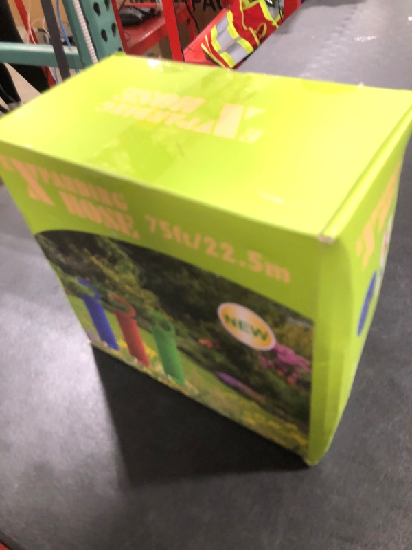 Photo 1 of 75 ft Expandable Garden Hose - Durable 3750D Fabric, 4-Layer Latex Core, Solid Brass Connectors Expanding Water Hose - 10 Spray Nozzles & Convenient Storage Bag Included