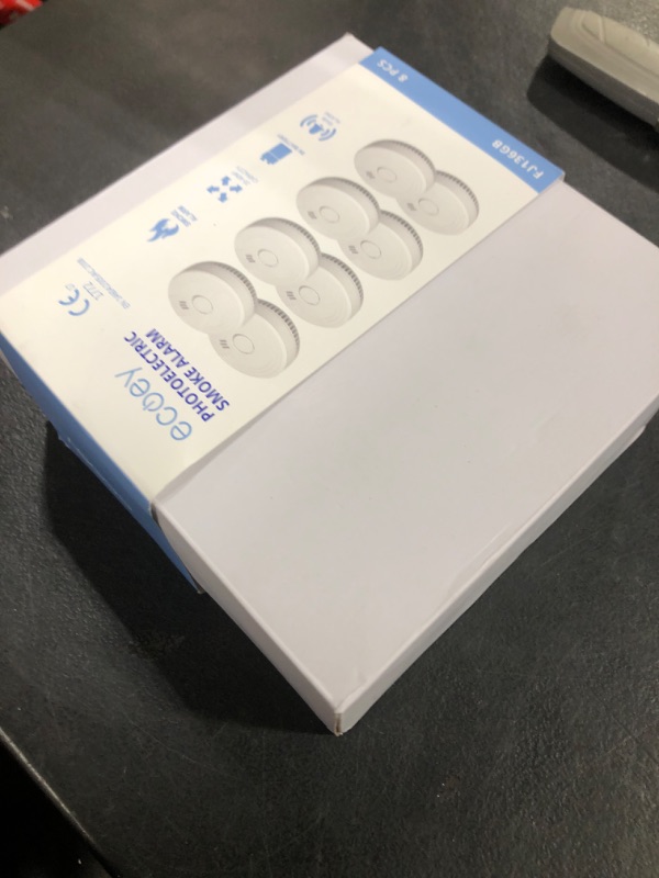 Photo 1 of Ecoey  Alarm Fire Detector, Battery Included Photoelectric Smoke Detector with Test Button and Low Battery Signal, Small Fire Alarm for Home, Bedroom FJ136GB, 8 Packs
