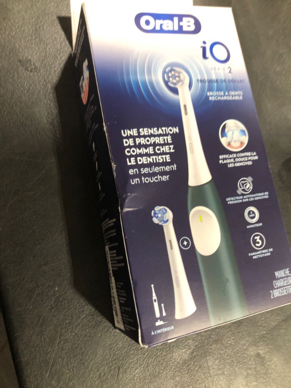 Photo 1 of Oral-B iO Series 2 Rechargeable Electric Powered Toothbrush Starter Kit, Forest Green with 2 Brush Heads - Automatic Pressure Sensor to Protect Gums - 3 Modes - 2 Min Timer