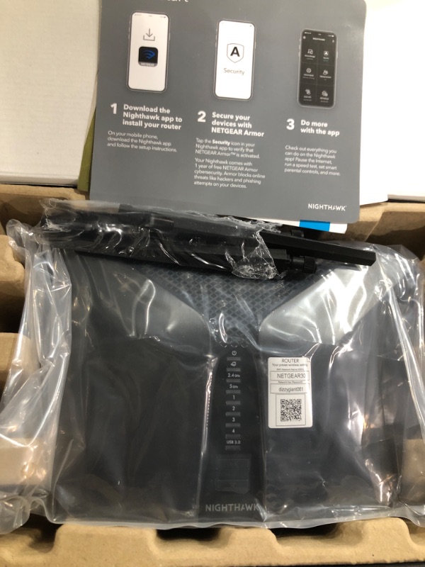 Photo 1 of NETGEAR Nighthawk 6-Stream Dual-Band WiFi 6 Router (RAX54S) – Security Features, AX5400 Wireless Speed, Up to 5.4 Gbps, Covers up to 2,500 sq. ft., 25 Devices - 1-Year Armor Subscription Included