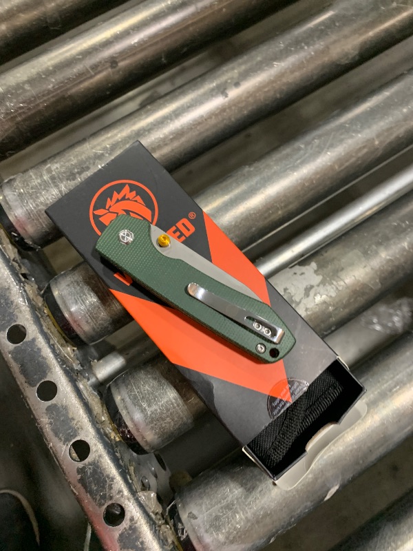 Photo 1 of Vosteed EDC Knife, Lightweight Folding Pocket knife with Clip, Gifts for Men and Women, Top Liner Lock Knife with 3.25" Sandvik 14C28N Steel Blade, Micarta Handle for Camping, Hiking - Raccoon