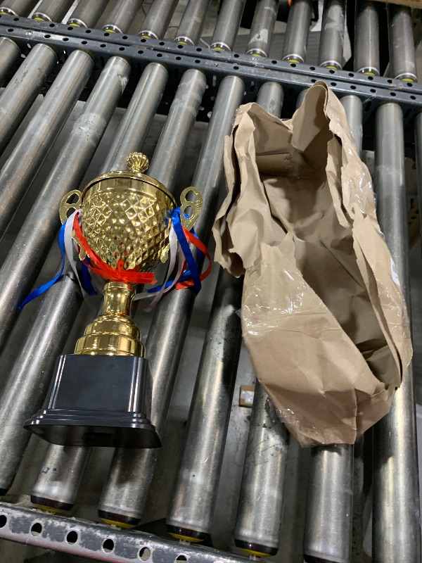 Photo 1 of Juvale Large Gold Trophy Cup for Sports Championships, Tournaments, Award Competitions, Spelling Bee (15.2 x7.5 x 4.75 in)