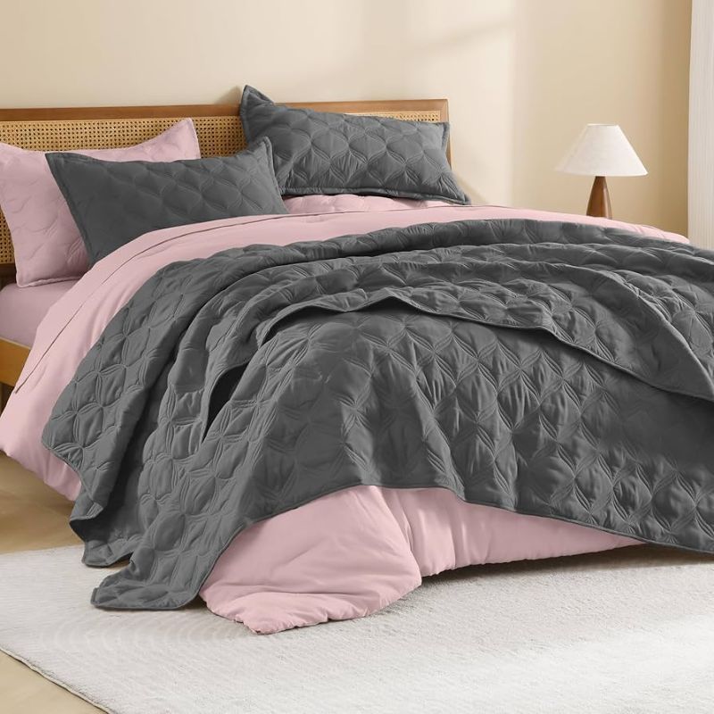 Photo 1 of Litanika California King Quilt Bedding Set, Grey Oversized Lightweight Comforter Bedspreads