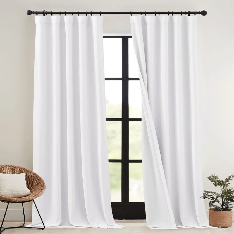 Photo 1 of RYB HOME Extra Long Linen Curtains for Dining Room 120 inches Long, 52" W, 2 Panels, White
