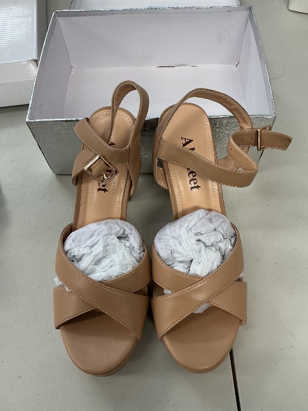 Photo 1 of Abbleet Platform High Heels for Women Strappy Chunky Heels Sandals (NUDE, Size 7)