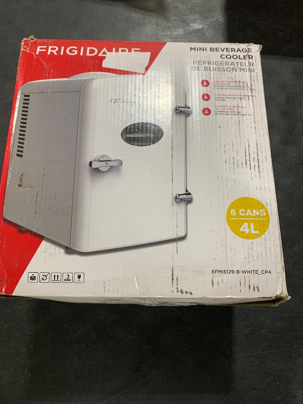 Photo 1 of Frigidaire EFMIS129-WHITE, Mini Portable Fridge, 4 Litres Capacity, Chills Six 12oz Cans, 100% Freon-Free & Eco Friendly, Beverage Cooler- White