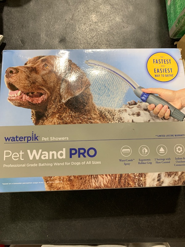 Photo 1 of Waterpik Pet Wand Pro Dog Shower Attachment for Fast and Easy Dog Bathing and Cleaning, Indoor and Outdoor Sprayer Includes 8-Foot Flex Hose, Blue/Grey, PPR-252E