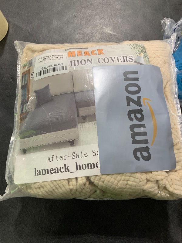 Photo 1 of LA MEACK Couch Cushion Covers for Sectional Sofa L Shape Washable Separate Seat Chaise Couch Cover Stretch Sofa Slipcovers with 2 Pcs Pillowcases(3 Seater + 1 Chaise, Natural)