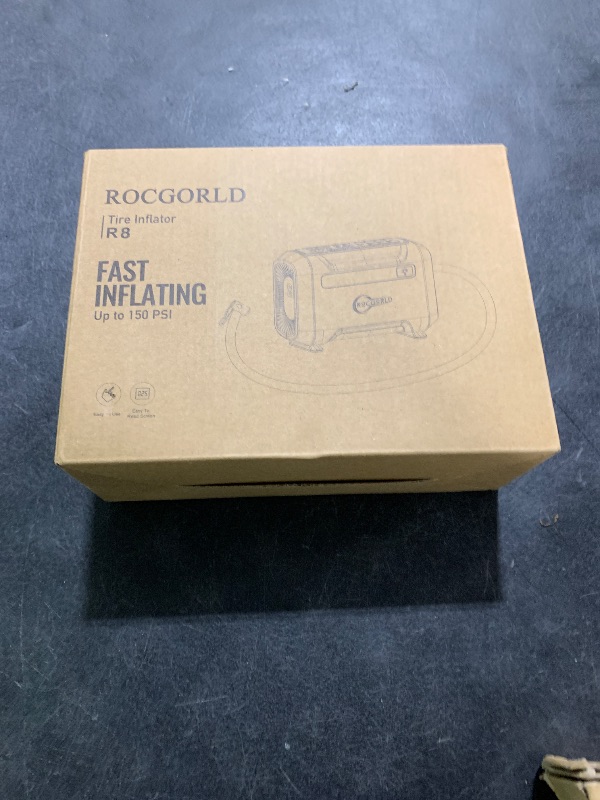 Photo 1 of ROCGORLD R8 Tire Inflator Portable Air Compressor, DC 12V Air Compressor Portable with Large Dual Digital Screen, 3X Faster Inflation Air Pump for Car, Bike, Ball, Motor