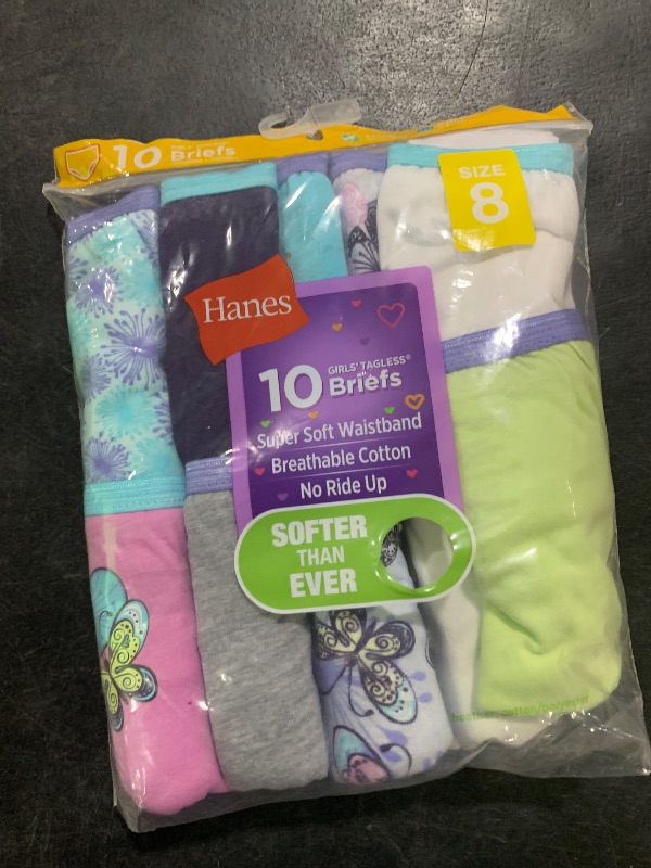 Photo 1 of Hanes Girls' 100% Cotton Tagless Panties, Available in 10 and 20 Pack Briefs, Assorted (Colors May Vary) , 8 US,Pack of 10