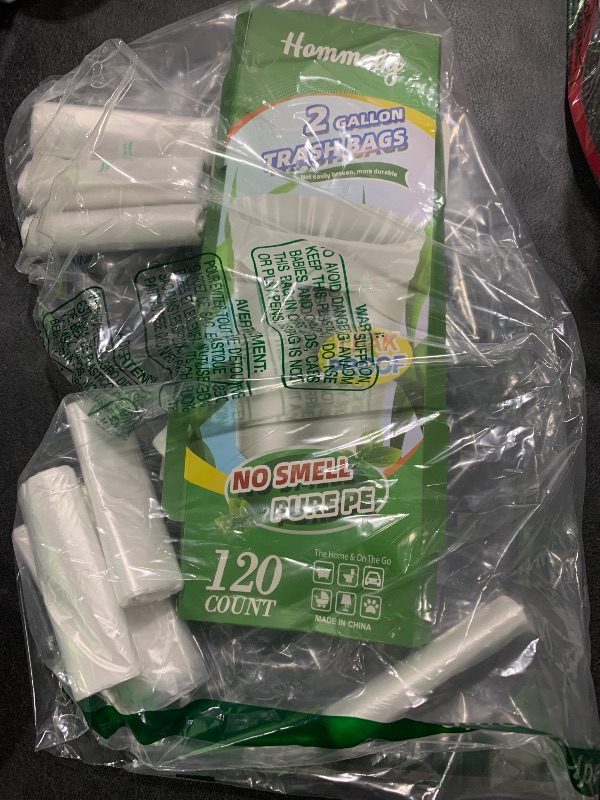 Photo 1 of Hommaly 2 Gallon (1.8-2 Gal)120 pcs Small Clear Trash Bags, Strong 1.8 Gallon Garbage Bags, Bathroom Trash Can Bin Liners Unscented, Mini Plastic Bags for Office, Waste Basket Liner,Fit 6,7,8 Liters
