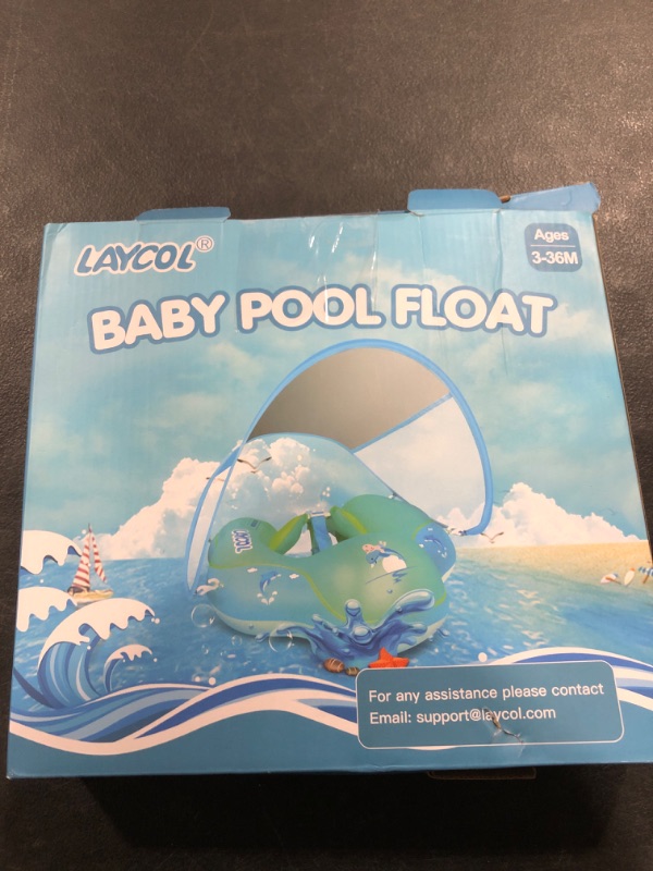 Photo 1 of LAYCOL Baby Swimming Float Inflatable Baby Pool Float Ring with Sun Protection Canopy,add Tail no flip Over for Age of 3-36 Months (Pink, S)
