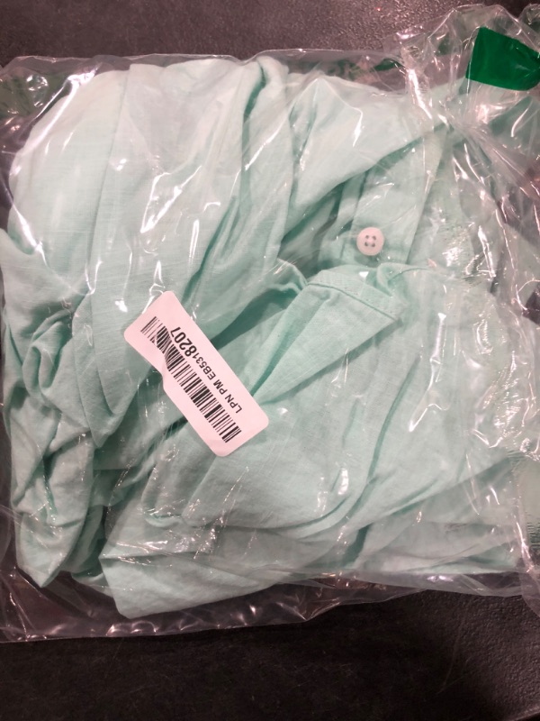 Photo 1 of J.VER Men's Casual Button Up Linen Shirt Solid Short Sleeve Work Shirt Loose Fit Vacation Tees with Pocket Mint Green XX-Large