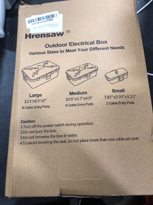 Photo 1 of Hrensaw IP54 Large Outdoor Electrical Box w/ 8 Cable Seal Entry, Bundle w/ 3 Small Weatherproof Extension Cord Safety Box, Protect Power Strip, Timer Outlet Plug, Holiday Lights Decoration, Black