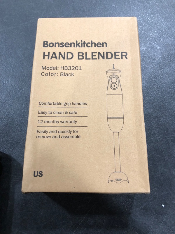 Photo 1 of Bonsenkitchen Hand Blender, Immersion Blender with 2 Mixing Speed, Electric Handheld Blender Portable Stick Mixer with Stainless Steel Blades for Soup, Smoothie, Puree, Baby Food