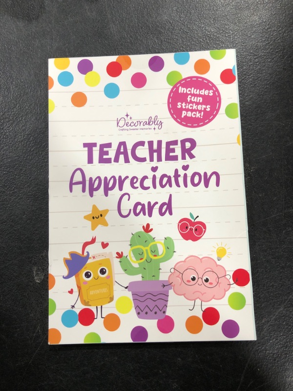 Photo 1 of Decorably 5x8in Individual Teacher Appreciation Cards Set with Adorable Cutouts, Teacher Thank You Cards Set with Envelope and Stickers, with Printed Message Inside