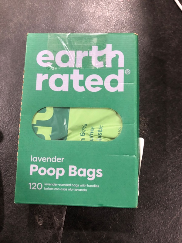 Photo 1 of Earth Rated Dog Poop Bags with Handles, Extra Wide, Easy Tie and Guaranteed Leakproof, Lavender Scented, 120 Handle Bags