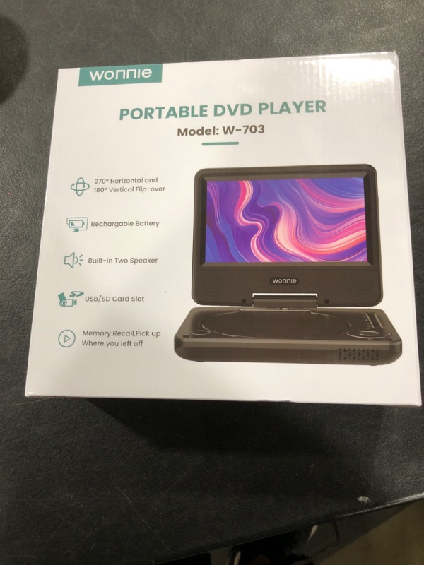 Photo 1 of WONNIE 9.5" Portable DVD Player for Kids and Car with 7.5" Swivel Screen, 4-6 Hours Rechargeable Battery, All Regions, AV in/Out, Support USB/SD Card/Sync TV