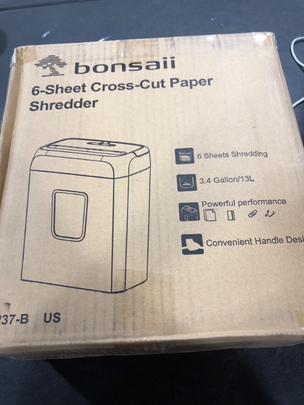 Photo 1 of Bonsaii Paper Shredder for Home Use, 3.4 Gal Wastebasket, 6 Sheet Crosscut Paper Credit Cards, Staples, and Clips Shredder for Home Office Use, Portable Handle Design (C237-B New Version)