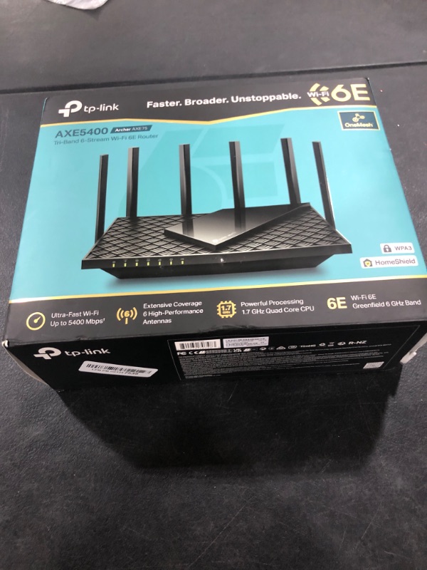 Photo 1 of TP-Link AXE5400 Tri-Band WiFi 6E Router (Archer AXE75)- Gigabit Wireless Internet Router, ax Router for Gaming, VPN Router, OneMesh, WPA3, Black