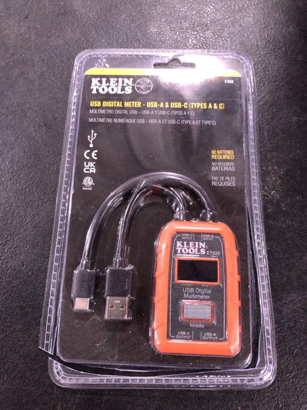 Photo 1 of Klein Tools ET920 USB Power Meter, USB-A and USB-C Digital Meter for Voltage, Current, Capacity, Energy and Resistance