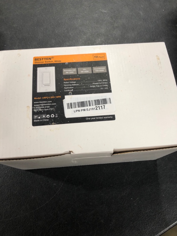 Photo 1 of BESTTEN 10 Pack Dimmer Light Switch, Single-Pole or 3-Way Dimmer Switches, 120V, Compatible with Dimmable LED, CFL, Incandescent and Halogen Bulbs, Decorator Wallplate Included, UL Listed, White