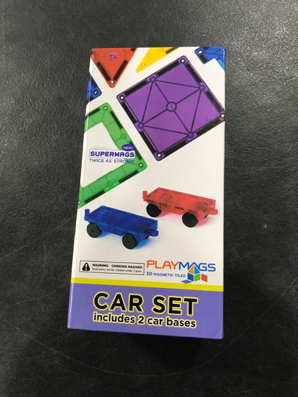 Photo 1 of Playmags 2 Piece Car Set: with Stronger Magnets, STEM Toys for Kids, Use with All Magnetic Tiles and Blocks Sturdy, Super Durable with Vivid Clear Color Tiles. (Colors May Vary)