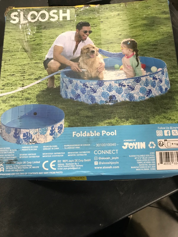Photo 1 of SLOOSH Foldable Dog Kiddie Pool - Portable Hard Plastic Kids Doggie Swimming Pool, Anti-Slip Thick PVC Collapsible Pets Cats Whelping Box Puppy Bathtub (48" x 12")
