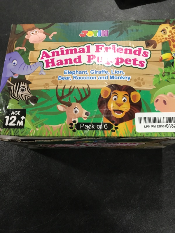 Photo 1 of JOYIN 6Pcs Kids Hand Puppet Set with Working Mouth, Toddler Animal Plush Toy Includes Elephant, Giraffe, Lion, Bear, Raccoon and Monkey for Show Theater, Birthday Gifts, Easter Basket Stuffers