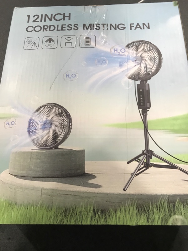 Photo 1 of Misting Fan Portable, 20000mAh 12-Inch Outdoor Misting Fan for Patios Outside, 2 In 1 Pedestal & Tabletop Oscillating Fans with Misting Kit, Rechargeable Cooling Fans with Remote/Mist/7 Gear/Timer