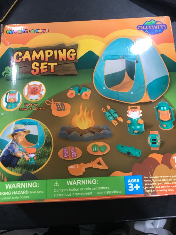 Photo 1 of FUN LITTLE TOYS Pop Up Play Tent with Camping Gear and Tools Set, Outdoor Toys for Kids