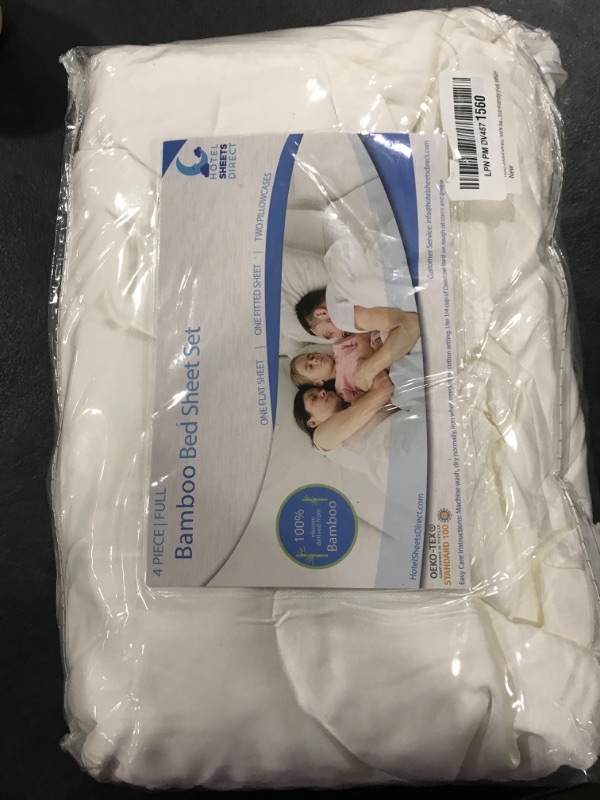 Photo 1 of Hotel Sheets Direct 4 Piece Bed Sheet Set Full Size, 100% Viscose Derived from Bamboo Sheets Set with 2 Pillowcases, Cooling & Breathable Luxury Bedding, Moisture-Wicking & Silky Soft Texture, White