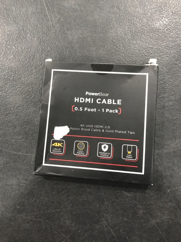 Photo 1 of PowerBear 4K HDMI Cable 0.5 ft | High Speed, Braided Nylon & Gold Connectors, 4K @ 60Hz, Ultra HD, 2K, 1080P, ARC & CL3 Rated | for Laptop, Monitor, PS5, PS4, Xbox One, Fire TV, Apple TV & More