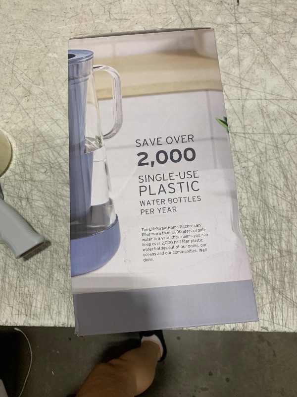 Photo 1 of LifeStraw Home– Water Filter Pitcher, 7-Cup, Glass with Silicone Base, Stormy Blue, for Everyday Protection Against Bacteria, parasites, microplastics, Lead, Mercury, PFAS and a Variety of Chemicals